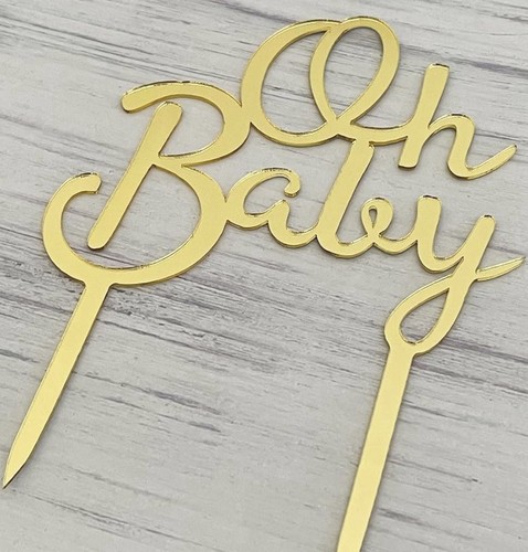 Oh Baby Mirror Gold Acrylic Cake Topper for Baby Shower 1st Birthday Party Decor - Picture 4 of 6