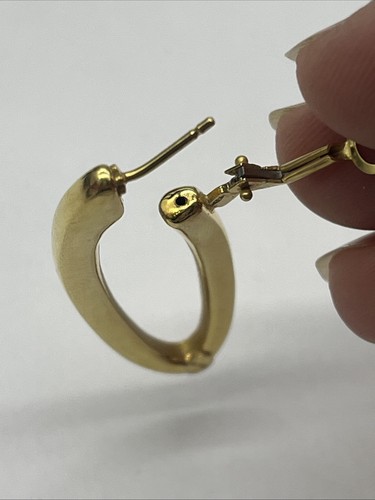 14k Yellow Gold Oval Hoop Earrings Modernist Vintage H.W. Burdick Italy - Picture 8 of 12