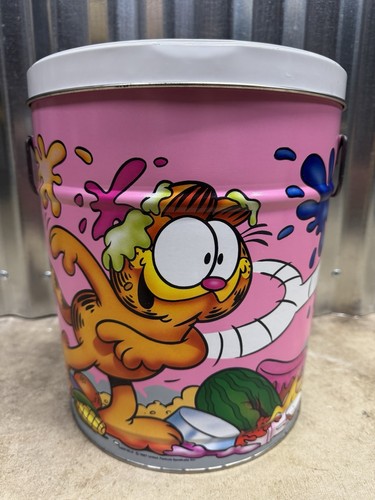Vintage GARFIELD Bertels Can Co Blech Litho Metall Mülleimer - 1987 Pie Face SPLUT! - Bild 2 von 12