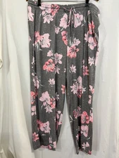 Joyspun Women's Knit Cropped Sleep Pants w/ Pockets Livaeco Gray Floral U pick