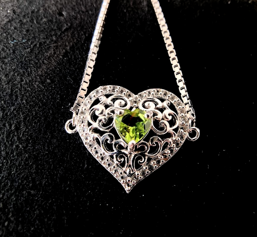 925 Silber Armband mit 5,5 mm Peridot Herz & weißem Topas 2,9 g verstellbar - Bild 1 von 9