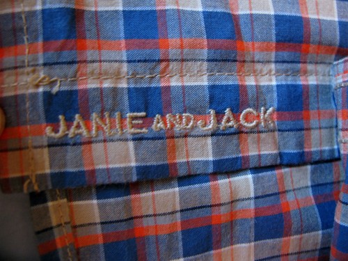 Camisa de vestir Janie and Jack a cuadros manga larga con botones azul tostado naranja 10 usada en excelente estado - Imagen 7 de 12