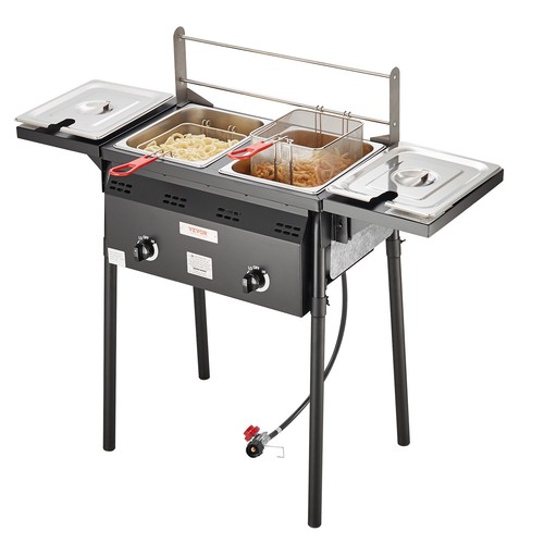 VEVOR 16 Qt Double Burner Outdoor Propane Deep Fryer Steel Cooker Dual Baskets - Picture 9 of 12