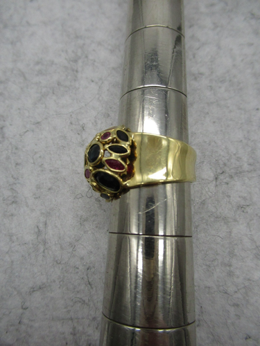 Vintage 18K YG ITALY Rubin Saphir Designer Ring mit assymetrischem breitem Band - Bild 8 von 12