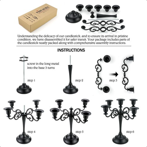 Bronze 5-Arm Metal Candelabra for Taper & Pillar Candles, 10.6" Tall Holder - Picture 5 of 7