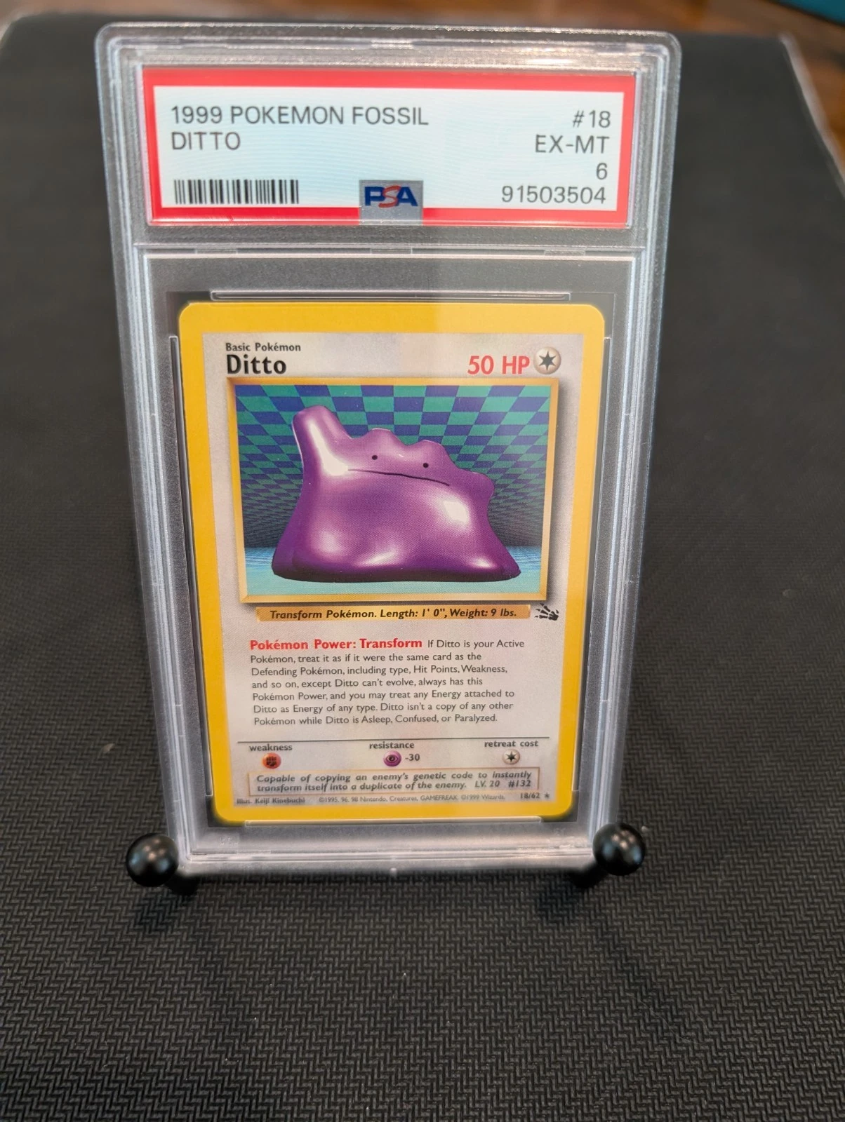 Pokemon - Ditto #18 NON HOLO - 1999 WOTC Fossil UNLIMITED - PSA 6