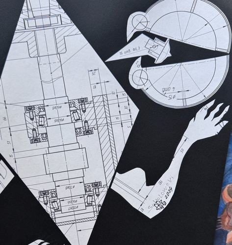 Collage de figuras humanas abstractas originales - arte moderno con dibujos de construcción - Imagen 2 de 2