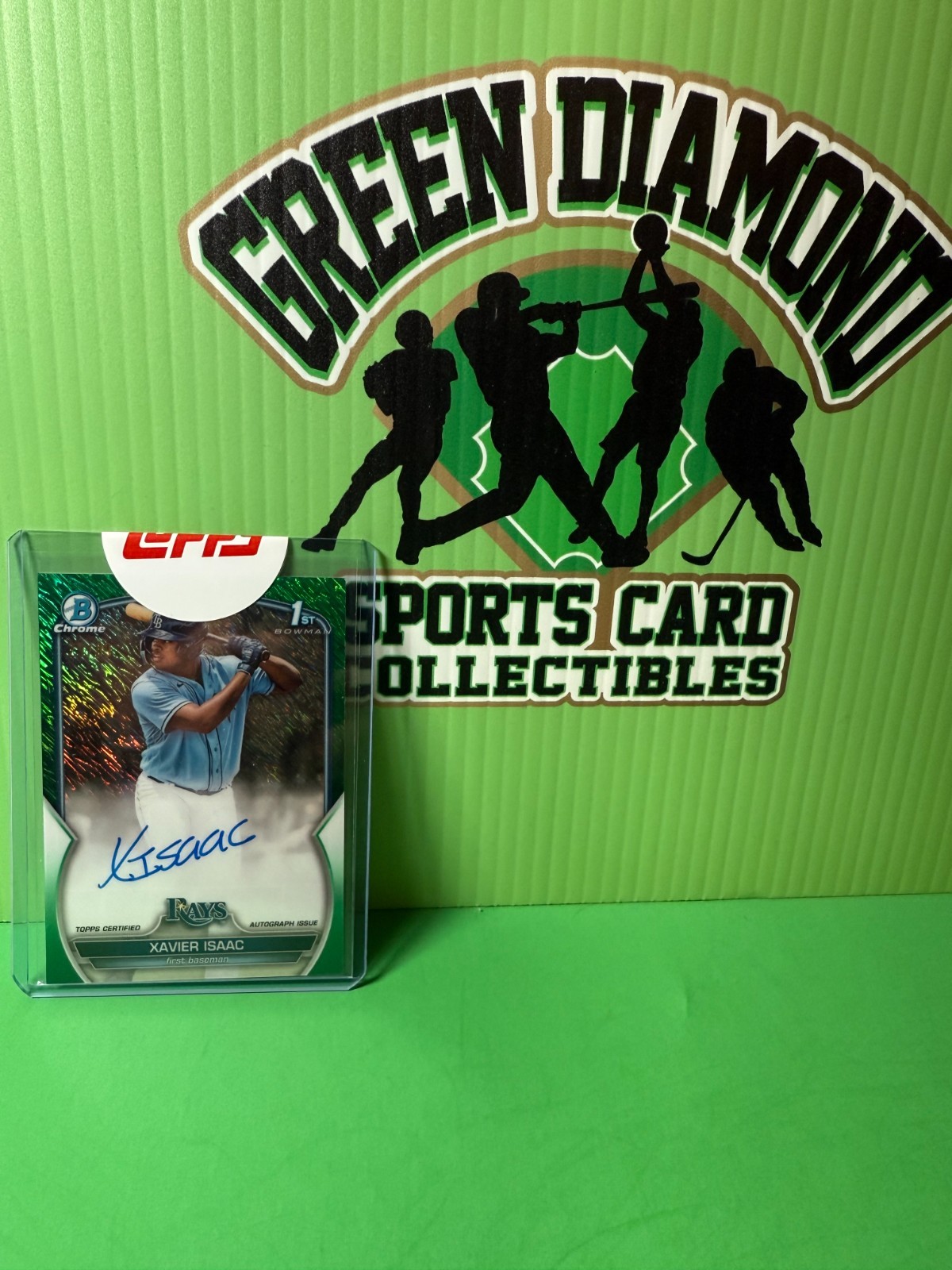 2023 BOWMAN 1ST CHROME TAMPA RAYS XAVIER ISAAC AUTOGRAPH GREEN SHIMMER 29/99