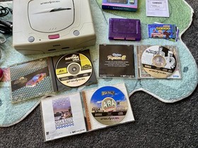 SEGA Saturn HST-3220 Boxed + 3 Games + New Saroo Card, REGION FREE!!!