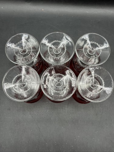 Kings Crown Ruby Red Flash Thumprint Cordial/ Juice Glasses Set Of 6 Vintage - Picture 6 of 9