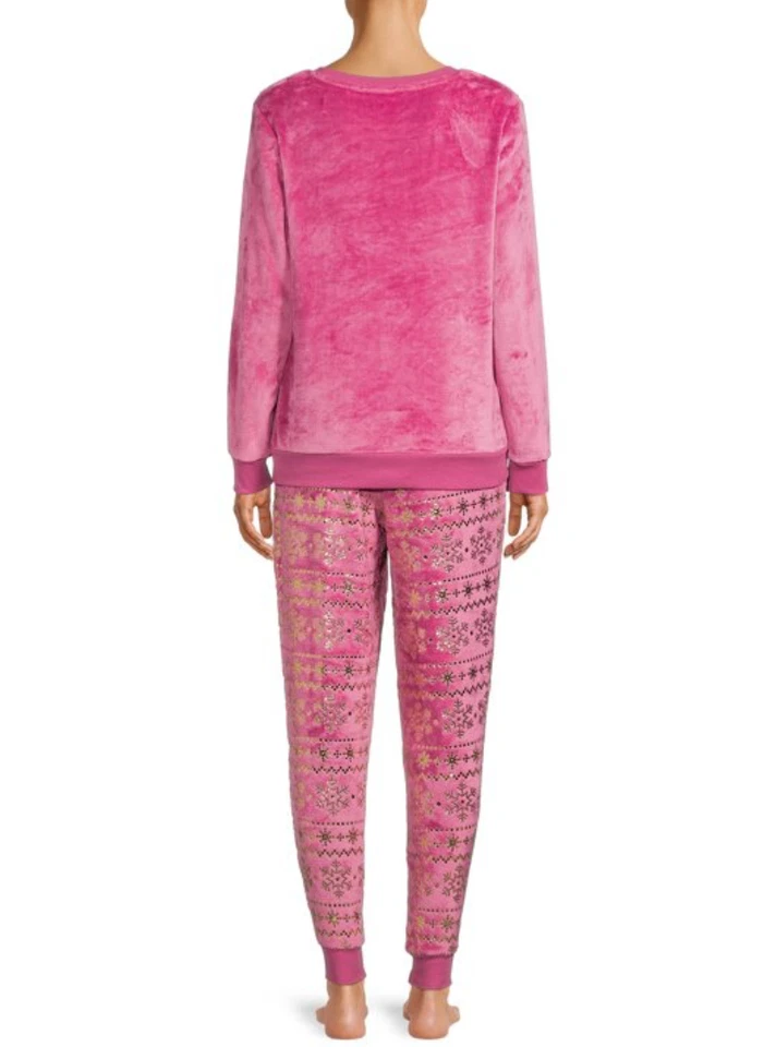 Pijama SECRET TREASURES Rosa Vellón Difuso MANTENTE CALIENTE Dorado Copos de Nieve Joggers M Foto 3 de 4