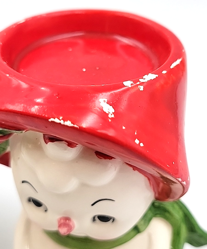 Vintage Christmas Lefton Ceramic Snowman & Snowlady Candle Holder Figurines - Picture 12 of 17
