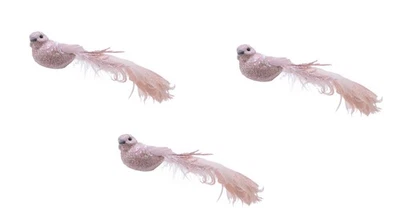 KAEMINGK Christmas Decorations Pink Bird Clip on Tree Decoration Pretty Sparkle Pink x 3