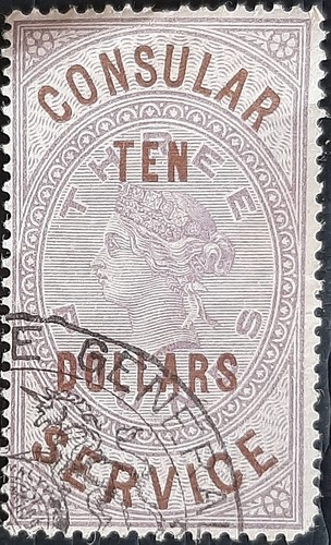 (GB-1002)GB 1886 QV British Consular Service Revenue Stamp im Wert von 10 Dollars