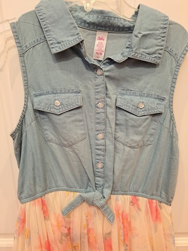 Justice Denim Sundress Size 14/16 Nwot Flowing Flowered Skirt - Picture 6 of 7