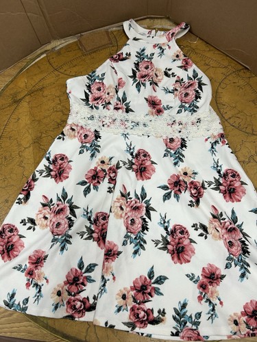No Boundaries lace waist Dress Sleeveless Red Pink Floral XL Back Zip Clean - Picture 3 of 12