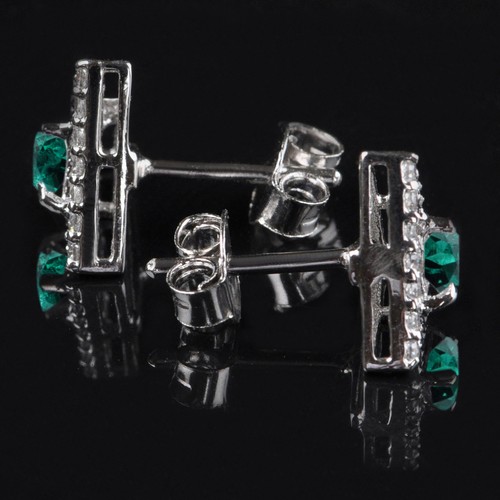 925 Sterling Silber Runden Form 2,25Kt 100% Natürlich Smaragd Damen Ohrstecker - Bild 9 von 14