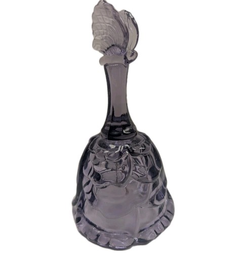 Fenton Art Glass Bell Purple Draped Butterfly Handle Finial 6.75 Logo Excellent - Bild 3 von 11
