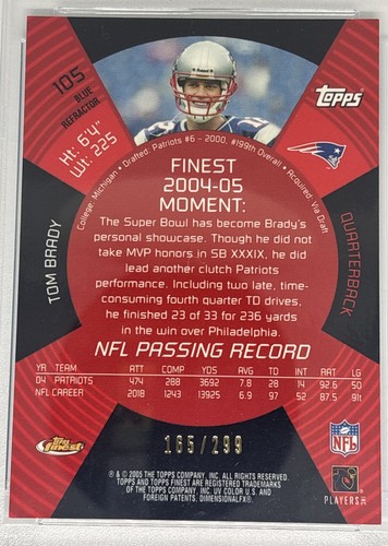 2005 Topps Finest Tom Brady #105 Blue Refractor 165/299 PSA 9 - Picture 8 of 8
