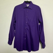 Van Heusen Lux Sateen Purple Dress Shirt Regular Fit Wrinkle Free Mens S/M 15