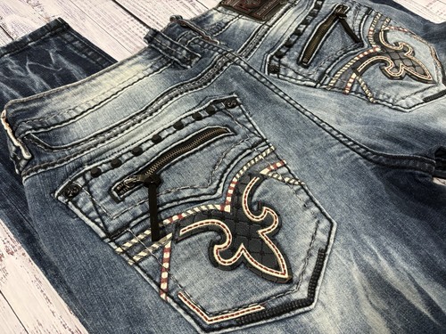 New Men’s Rock Revival Jeans Sz 40 X 32 Montell Biker Slim - Picture 2 of 10