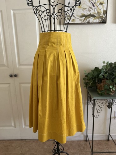 Zara Woman Mustard Yellow Pleated Midi Skirt High Waist Size XS - Picture 5 of 8