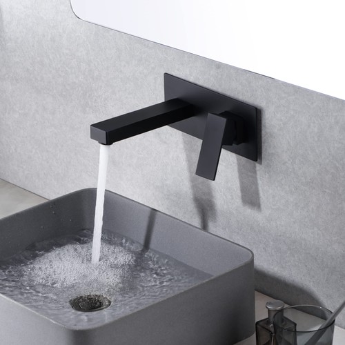 Rubinetto per lavandino bagno da parete nero opaco rubinetto per vaso lavabo, ottone rou... - Foto 4 di 6