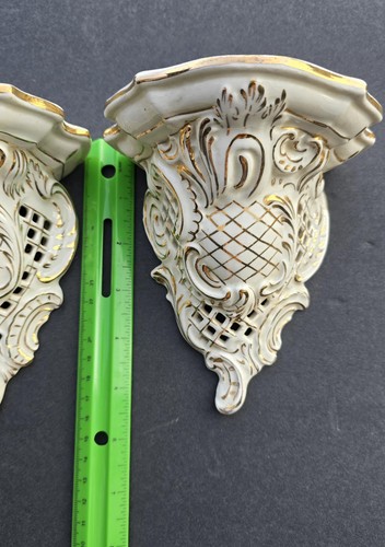 Coppia di applique da parete vintage Erphila Germania porcellana oro dorato rococò 8 - Foto 6 di 8