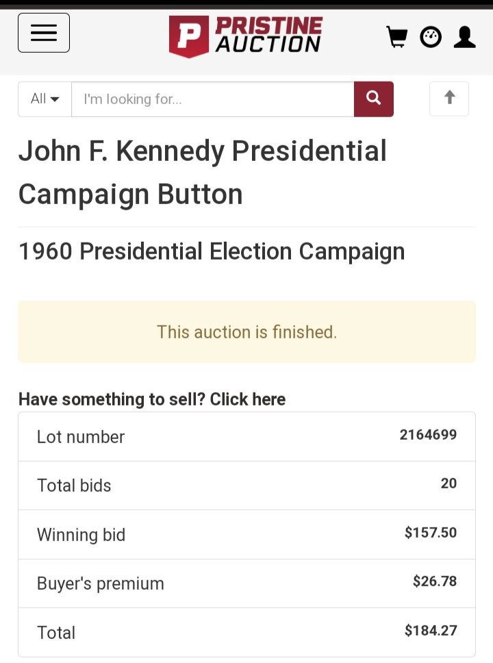 John F. Kennedy 1960 Presidential Campaign Button