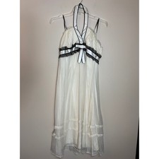 Laundry by Shelli Segal Silk Halter Dress Ivory Black Bow Ruffle Size 12