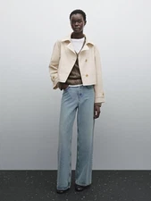 NWT Massimo Dutti Womens Size XS Short Cotton Blend Trench Coat