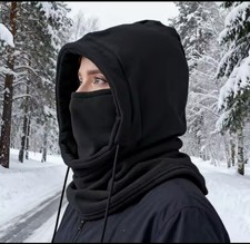 Unisex Winter Knit Balaclava Hood  Windproof Drawstring Face Mask, Warm Knit Hat