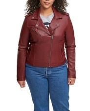 Levi's Women's Plus Size Trendy Faux Leather Moto Jacket (Deep Red, 1X)