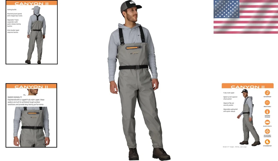 Men's Breathable Fishing Waders with Adjustable Quick-Release Y-Back Suspenders - Image 2 of 4