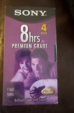 4 Pack Of Sony T-160VL Premium Grade 8 Hour Blank VHS Video Tapes, New & Sealed!