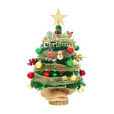 2FT Tabletop Christmas Tree With Top Star Red Green Balls Ribbon Mini Artifi FIS
