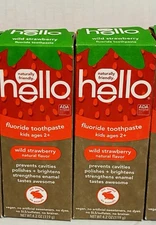 2 Hello Kids Fluoride Toothpaste Wild Strawberry Natural Flavor Ages 2+,4.2oz ea