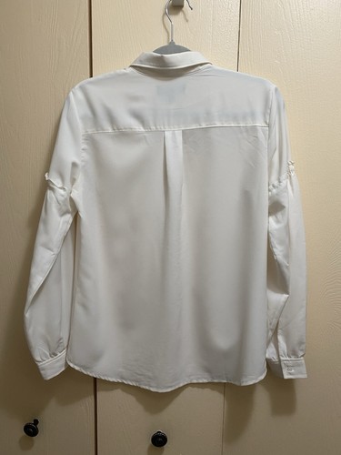 Blusa romántica de gasa de manga larga Banana Republic, color crema, talla S - Imagen 3 de 8