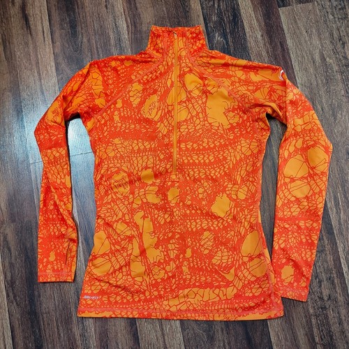 Nike Pro Pull Over Top Womens Medium Orange Element Half Zip Thumb Holes Running