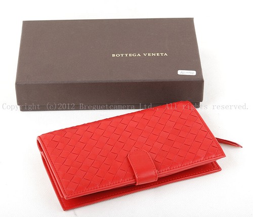 Auténtica Cartera Bottega Veneta Intrecciato Cuero Dos Pliegues 132357 / 10655 Roja - Imagen 2 de 9