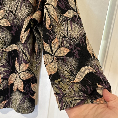 Vtg Coldwater Creek Womens Jacket Blouse L Black Hawaiian Tropical Floral Travel - Picture 5 of 11