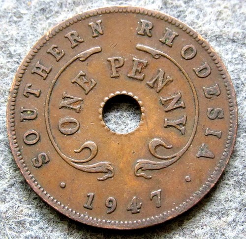 SOUTHERN RHODESIA GEORGE VI 1947 ONE PENNY, BRONZE Colonial Coinage km# 8a - Picture 3 of 6