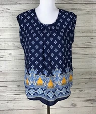 Active USA Women's Blue Floral Round Neck Cap Sleeve Top Size M 