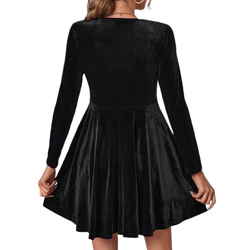 Women Sexy Velvet Long Sleeve Swing Midi Dress Ladies A Line Xmas Party Dresses - Picture 7 of 23