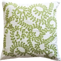 Green Vine Embroidery Decorative Throw Pillow Cover 18 Green White on sale Green Vine Embroidery Decorative Throw Pillow Cover 18 Green White on sale