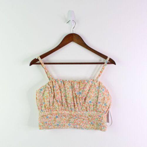 Aqua Printed Cotton Eyelet Cropped Top Orange Size S