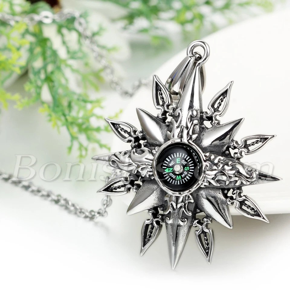 Collar cadena colgante brújula titanio acero inoxidable vintage diseño único para hombre Foto 4 de 4