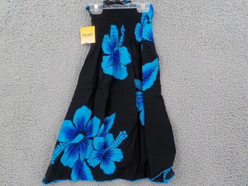 Favant Girls Butterfly Dress SZ 6 Black W Blue Hibiscus Elastic Front Bodice NWT - Picture 1 of 10