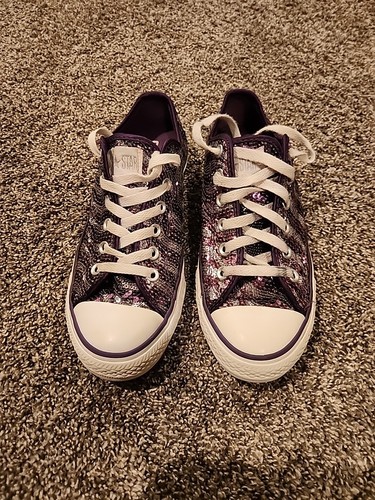 Converse Chuck Taylor All Star Women’s Size 6 Purple And Gray Sequin Sneakers - Picture 2 of 5