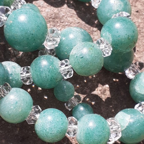 Antique AVENTURINE and ROCK CRYSTAL Necklace with Silver Paste Clasp 20" 50cm - Picture 12 of 18